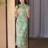 Tender Green Embroidered Lily Orchid | Modern one-Pieces Qipao Dress (杳卿) - Thumbnail Image 1