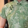 Tender Green Embroidered Lily Orchid | Modern one-Pieces Qipao Dress (杳卿) - Thumbnail Image 9