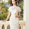 Ivory Vintage Ruyi Embroidery | Modern one-Pieces Qipao Dress（玉茗） - Thumbnail Image 1
