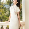 Ivory Vintage Ruyi Embroidery | Modern one-Pieces Qipao Dress（玉茗） - Thumbnail Image 2