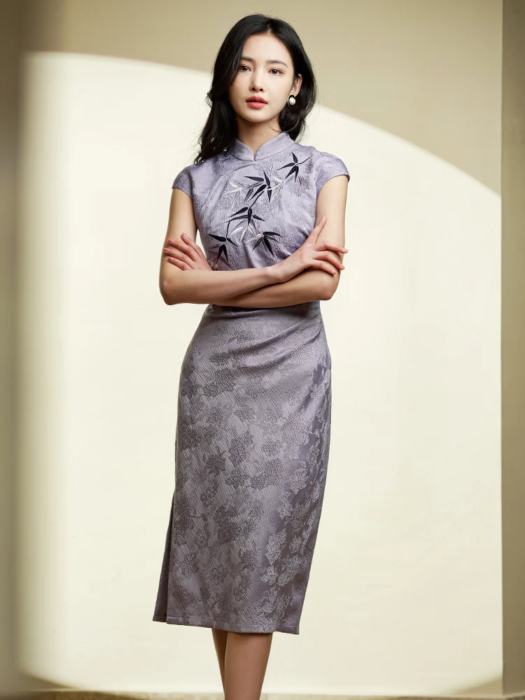 Taro Purple|Modern one-Pieces Qipao Dress（钰竹） - Image 3