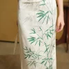Botanical-Dyed Ivory Silk Satin | Modern one-Pieces Qipao Dress (青韵) - Thumbnail Image 7