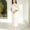 Ivory Vintage Ruyi Embroidery | Modern one-Pieces Qipao Dress（玉茗） - Thumbnail Image 8