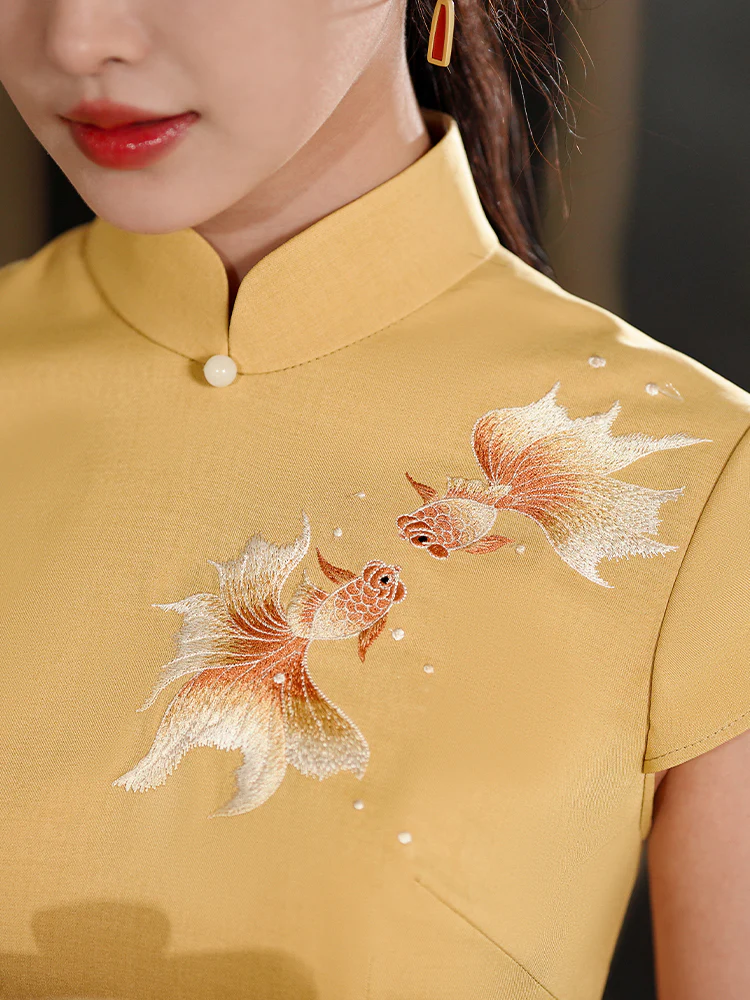 Koi Embroidery|Modern one-Pieces Qipao Dress（锦婉） - Image 8