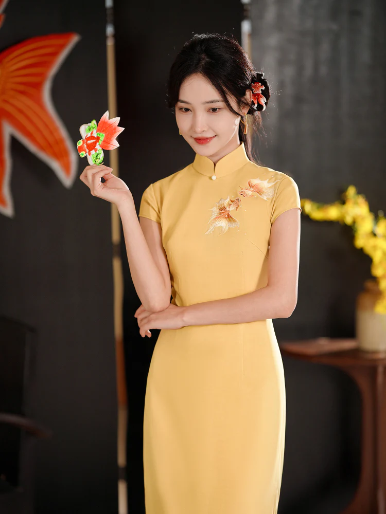 Koi Embroidery|Modern one-Pieces Qipao Dress（锦婉） - Image 7