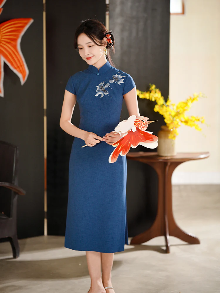 Koi Embroidery|Modern one-Pieces Qipao Dress（锦婉） - Image 5