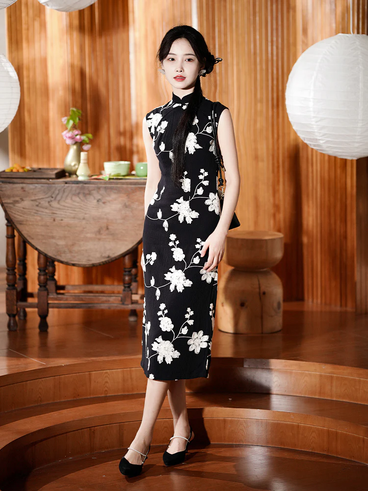 Ink and black|Modern one-Pieces Qipao Dress（舞黛） - Image 6