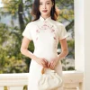 Ivory Vintage Ruyi Embroidery | Modern one-Pieces Qipao Dress（玉茗） - Thumbnail Image 4