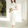 Ivory Vintage Ruyi Embroidery | Modern one-Pieces Qipao Dress（玉茗） - Thumbnail Image 3