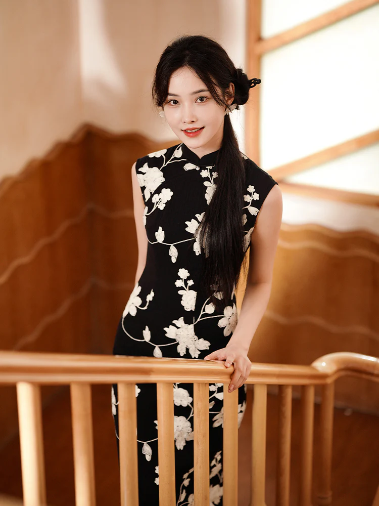 Ink and black|Modern one-Pieces Qipao Dress（舞黛） - Image 8