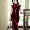 Deep Wine Crushed Velvet| Modern one-Pieces Qipao Dress（静沐） - Thumbnail Image 13