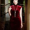 Deep Wine Crushed Velvet| Modern one-Pieces Qipao Dress（静沐） - Thumbnail Image 5