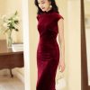 Deep Wine Crushed Velvet| Modern one-Pieces Qipao Dress（静沐） - Thumbnail Image 6