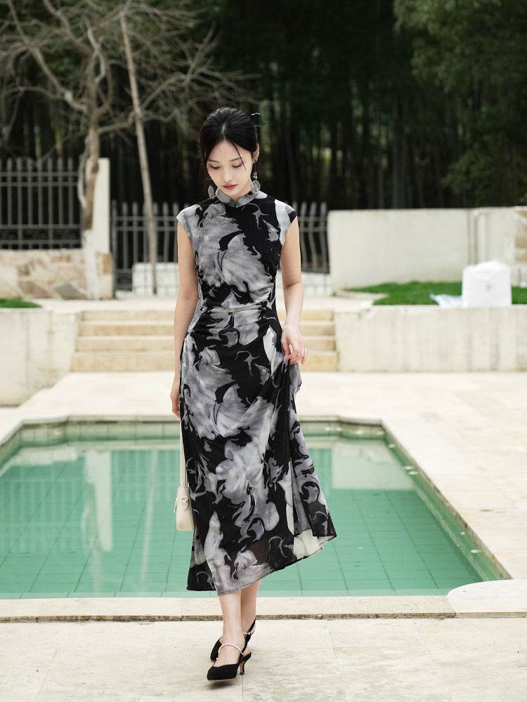 Water-ink print | Full-length flared skirt（墨卿） - Image 11