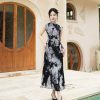 Water-ink print | Full-length flared skirt（墨卿） - Thumbnail Image 5