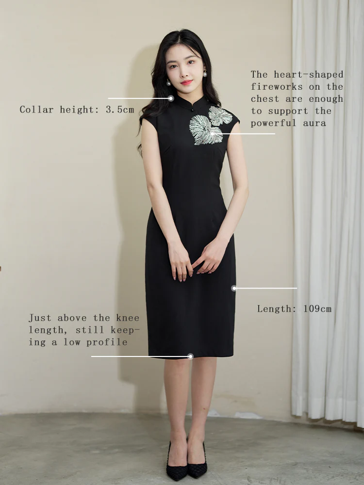 Black Haute couture beadwork| Modern one-Pieces Qipao Dress（香薷） - Image 2