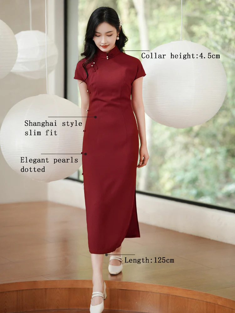 Haute Couture Red Acetate Fabric| Modern one-Pieces Qipao Dress（妗鸿） - Image 2