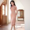Apricot Geometric Diamond Pattern| Modern one-Pieces Qipao Dress（方仪） - Thumbnail Image 5