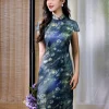 Sky-Blue Jinling Satin with Cosmic Daisies - Relaxed Silhouette | Modern one-Pieces Qipao Dress (彗予) - Thumbnail Image 5