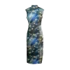 Sky-Blue Jinling Satin with Cosmic Daisies - Relaxed Silhouette | Modern one-Pieces Qipao Dress (彗予) - Thumbnail Image 3