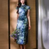 Sky-Blue Jinling Satin with Cosmic Daisies - Relaxed Silhouette | Modern one-Pieces Qipao Dress (彗予) - Thumbnail Image 2