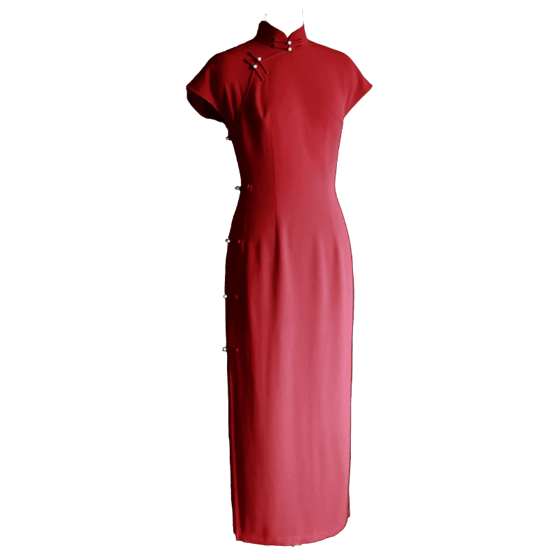 Haute Couture Red Acetate Fabric| Modern one-Pieces Qipao Dress（妗鸿） - Image 9