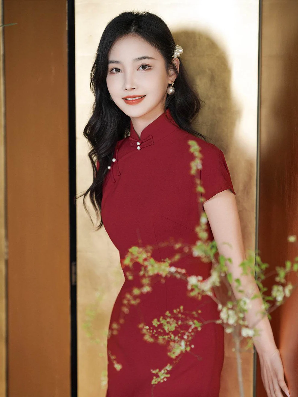 Haute Couture Red Acetate Fabric| Modern one-Pieces Qipao Dress（妗鸿） - Image 3