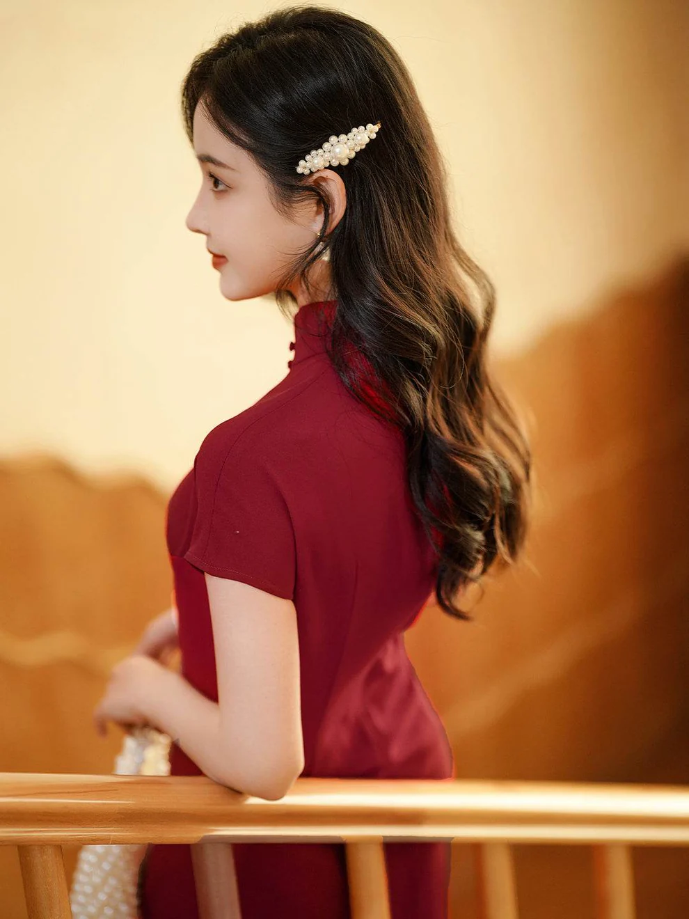 Haute Couture Red Acetate Fabric| Modern one-Pieces Qipao Dress（妗鸿） - Image 5