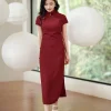 Haute Couture Red Acetate Fabric| Modern one-Pieces Qipao Dress（妗鸿） - Thumbnail Image 7