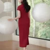 Haute Couture Red Acetate Fabric| Modern one-Pieces Qipao Dress（妗鸿） - Thumbnail Image 8