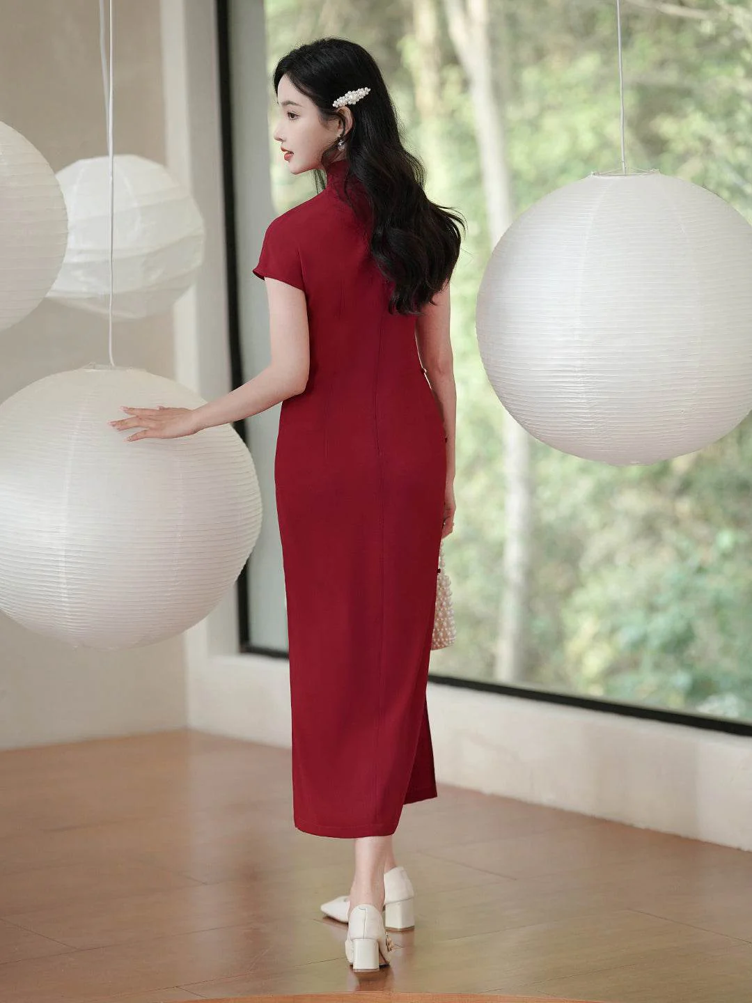 Haute Couture Red Acetate Fabric| Modern one-Pieces Qipao Dress（妗鸿） - Image 8