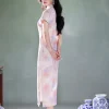 Pink Water Nymph Jinling Satin Embroidery | Modern one-Pieces Qipao Dress(浅椿) - Thumbnail Image 9