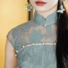 Celestial Aurora Blue Premium Lace | Modern one-Pieces Qipao Dress (雅瓷) - Thumbnail Image 2
