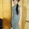 Celestial Aurora Blue Premium Lace | Modern one-Pieces Qipao Dress (雅瓷) - Thumbnail Image 9
