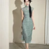 Celestial Aurora Blue Premium Lace | Modern one-Pieces Qipao Dress (雅瓷) - Thumbnail Image 7