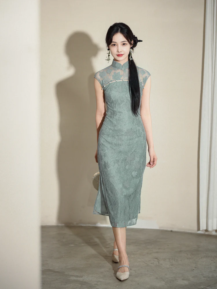 Celestial Aurora Blue Premium Lace | Modern one-Pieces Qipao Dress (雅瓷) - Image 7