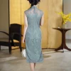 Celestial Aurora Blue Premium Lace | Modern one-Pieces Qipao Dress (雅瓷) - Thumbnail Image 4