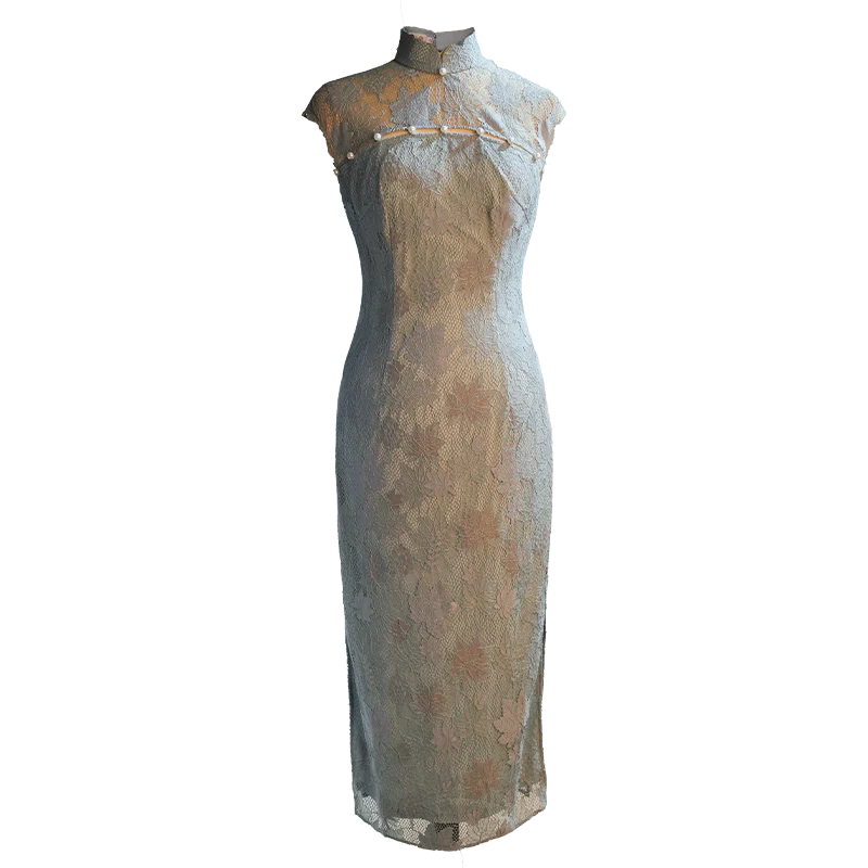 Celestial Aurora Blue Premium Lace | Modern one-Pieces Qipao Dress (雅瓷) - Image 3