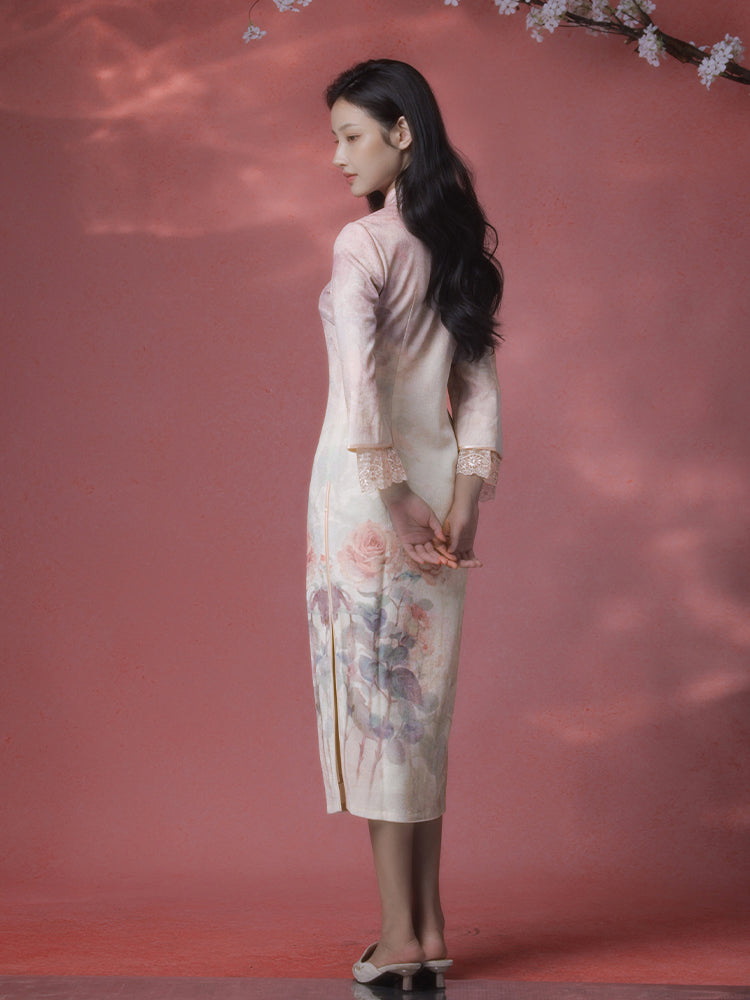 Rose Placement Print | Modern one-Pieces Qipao Dress(瑰颜) - Image 10
