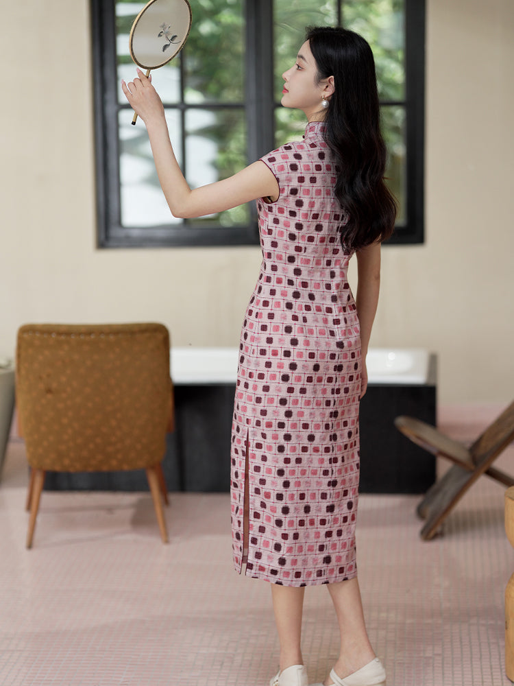 Botanical-dyed geometric prints  | Modern one-Pieces Qipao Dress(念辞) - Image 10