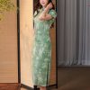 Tender Green Embroidered Lily Orchid | Modern one-Pieces Qipao Dress (杳卿) - Thumbnail Image 2