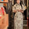 Milky white Butterfly Print | Modern one-Pieces Qipao Dress (蝶涯) - Thumbnail Image 3