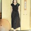 Ink and Black Embroidered Jacquard | Waist-Cinched Neo-Chinese Dresses (竹灵) - Thumbnail Image 4