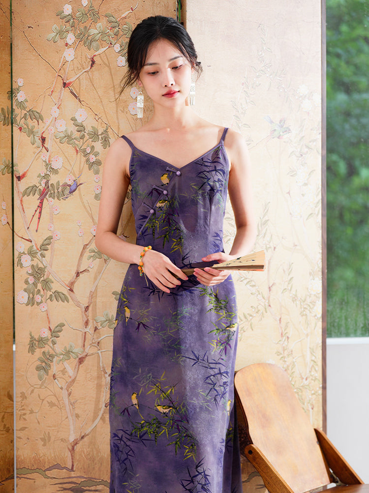 Lilac purple|Modern one-Pieces spaghetti strap dress(馨竹) - Image 1