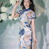 Floral Linen-Textured Chiffon | Modern one-Pieces Qipao Dress (梦虞) - Thumbnail Image 6