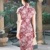 Rose Pink Chiffon Print | Modern one-Pieces Qipao Dress (花间游) - Thumbnail Image 5