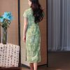 Tender Green Embroidered Lily Orchid | Modern one-Pieces Qipao Dress (杳卿) - Thumbnail Image 5