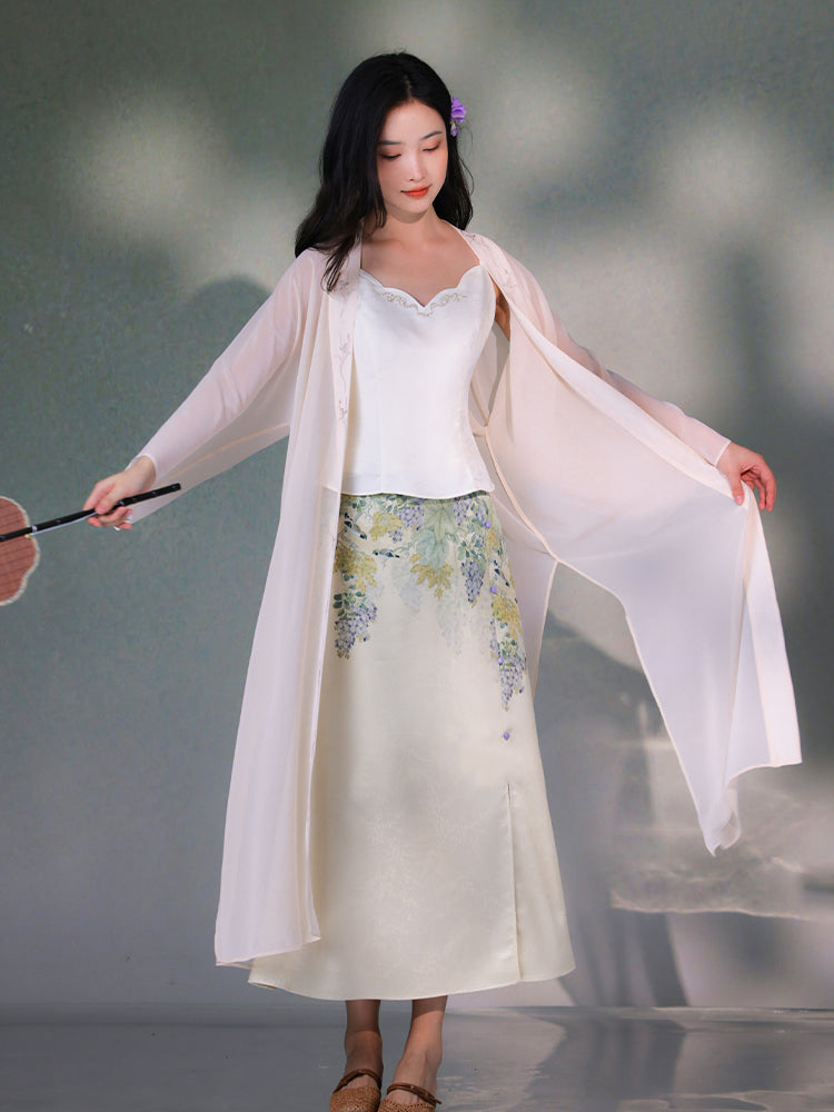 Pale Pink Silk Embroidered | Hanfu-Style Long Draped Cardigan (菲芸) - Image 6