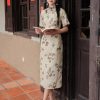 Milky white Butterfly Print | Modern one-Pieces Qipao Dress (蝶涯) - Thumbnail Image 6
