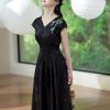 Ink and Black Embroidered Jacquard | Waist-Cinched Neo-Chinese Dresses (竹灵) - Thumbnail Image 8